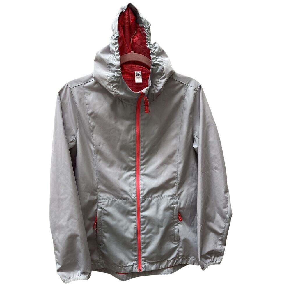 Athleta girl Lightweight Raincoat, XL/14, Grey‎ With Coral Accent